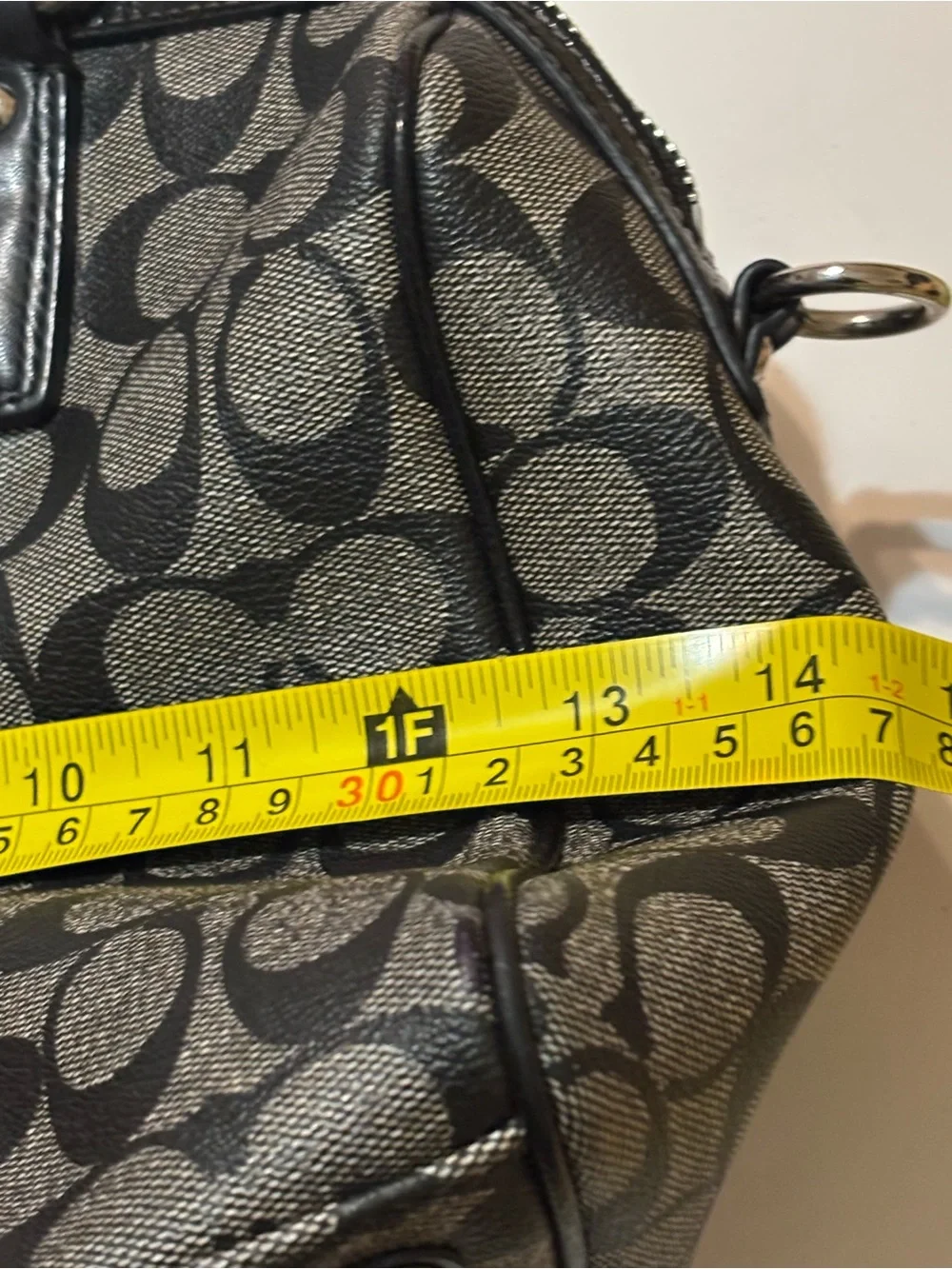 Coach Black & Gray Signature Stripe Satchel with White Accents